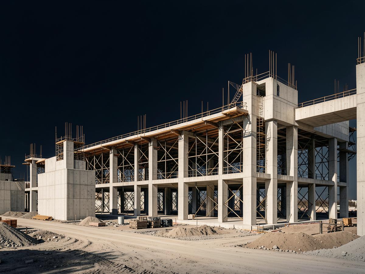 Large concrete and steel infrastructure project under construction